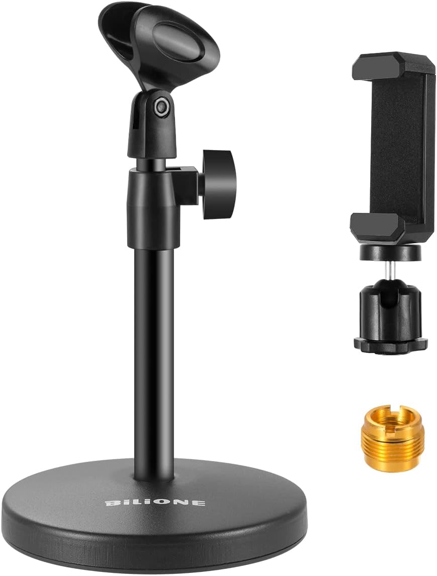 BILIONE Desktop Microphone Stand with Clip and Adapter
