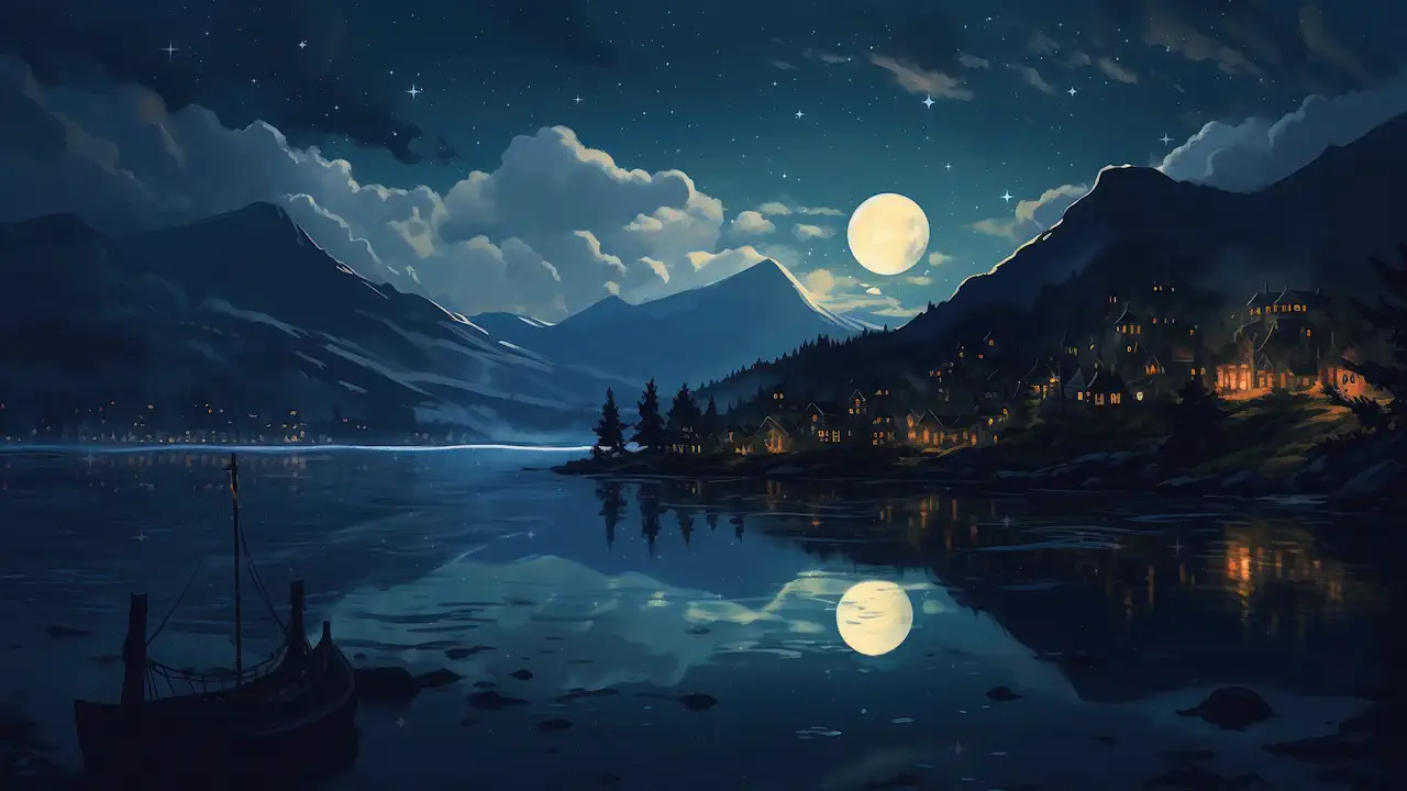 Moonlit Mountain Reflection