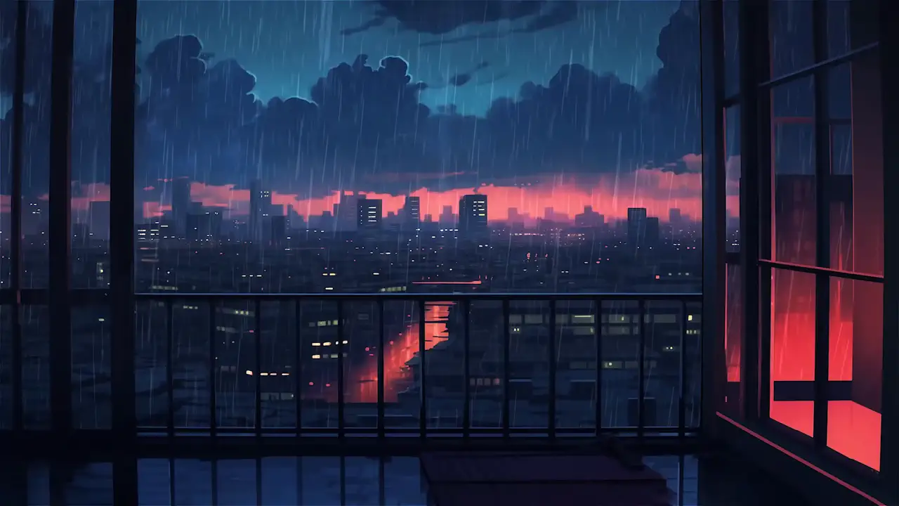 Neon Rainfall Cityscape
