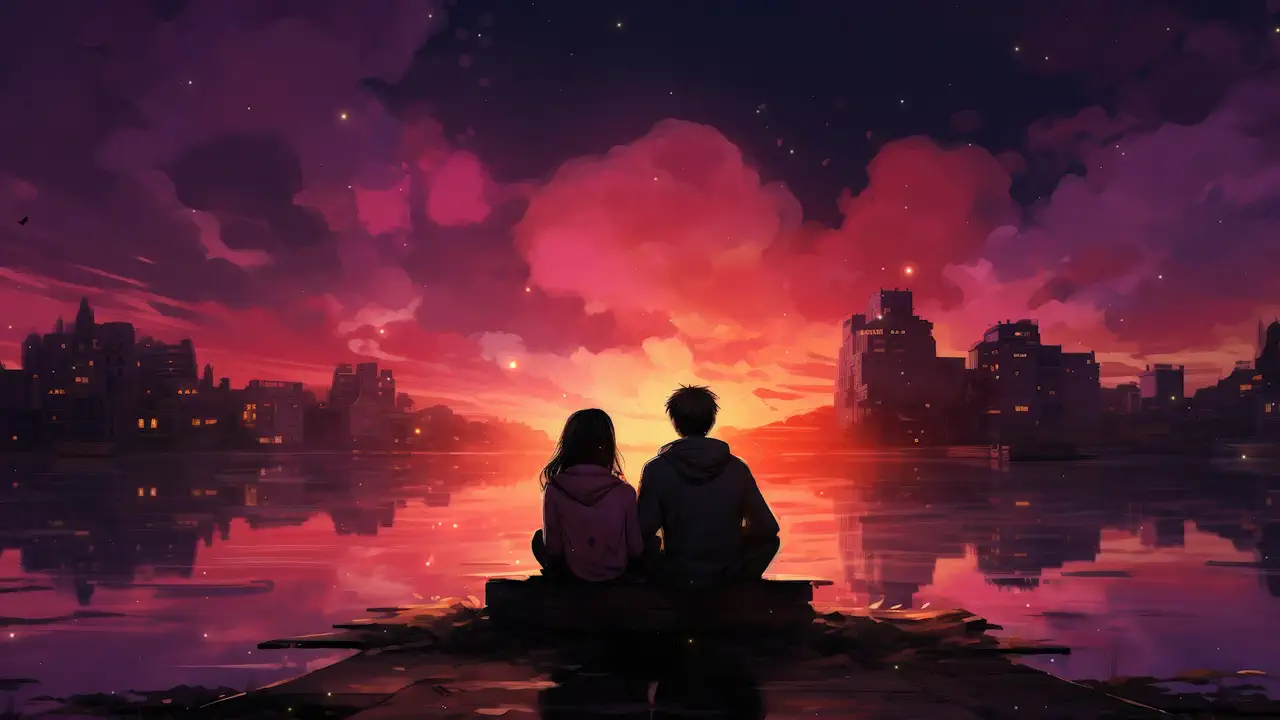 Crimson Waterfront Reverie
